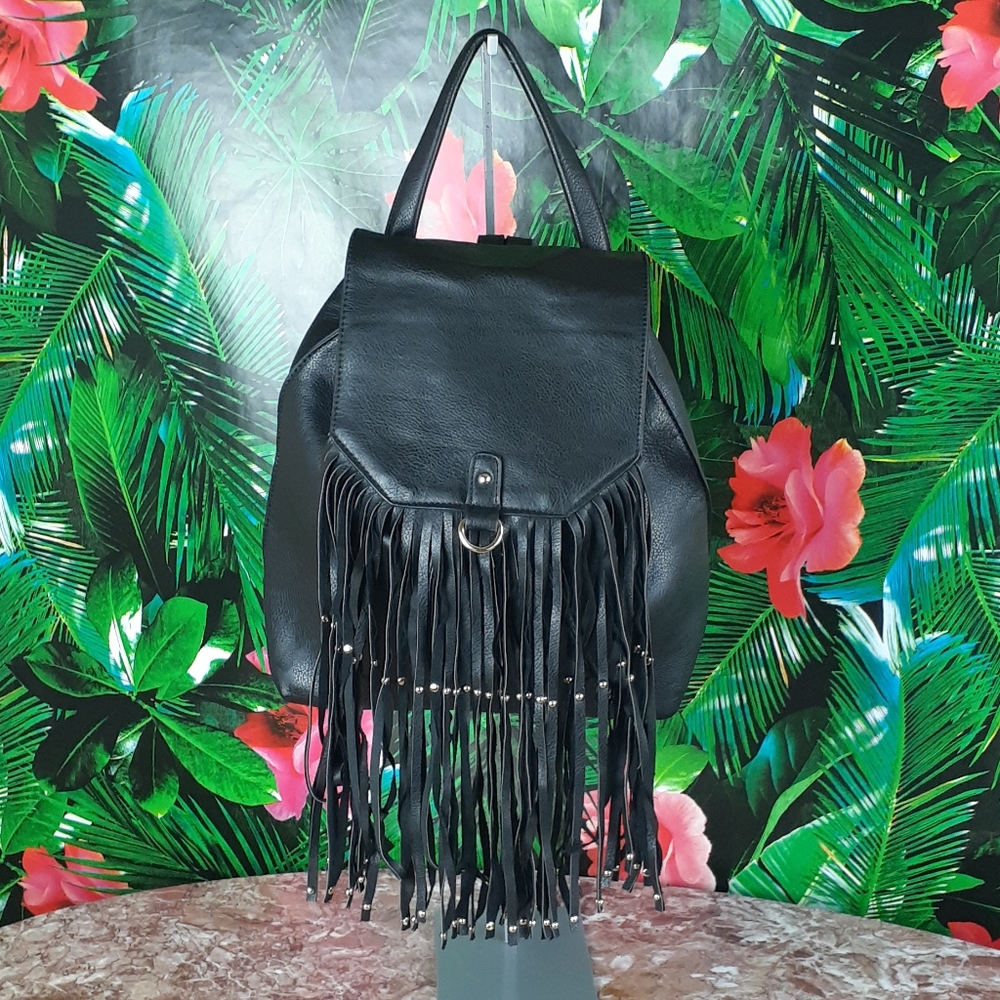 Faux leather black backpack